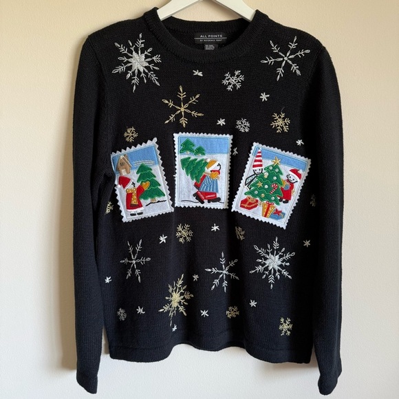 All Points By Reference Point Women’s Black Christmas Snowman Sweater M - Picture 1 of 6